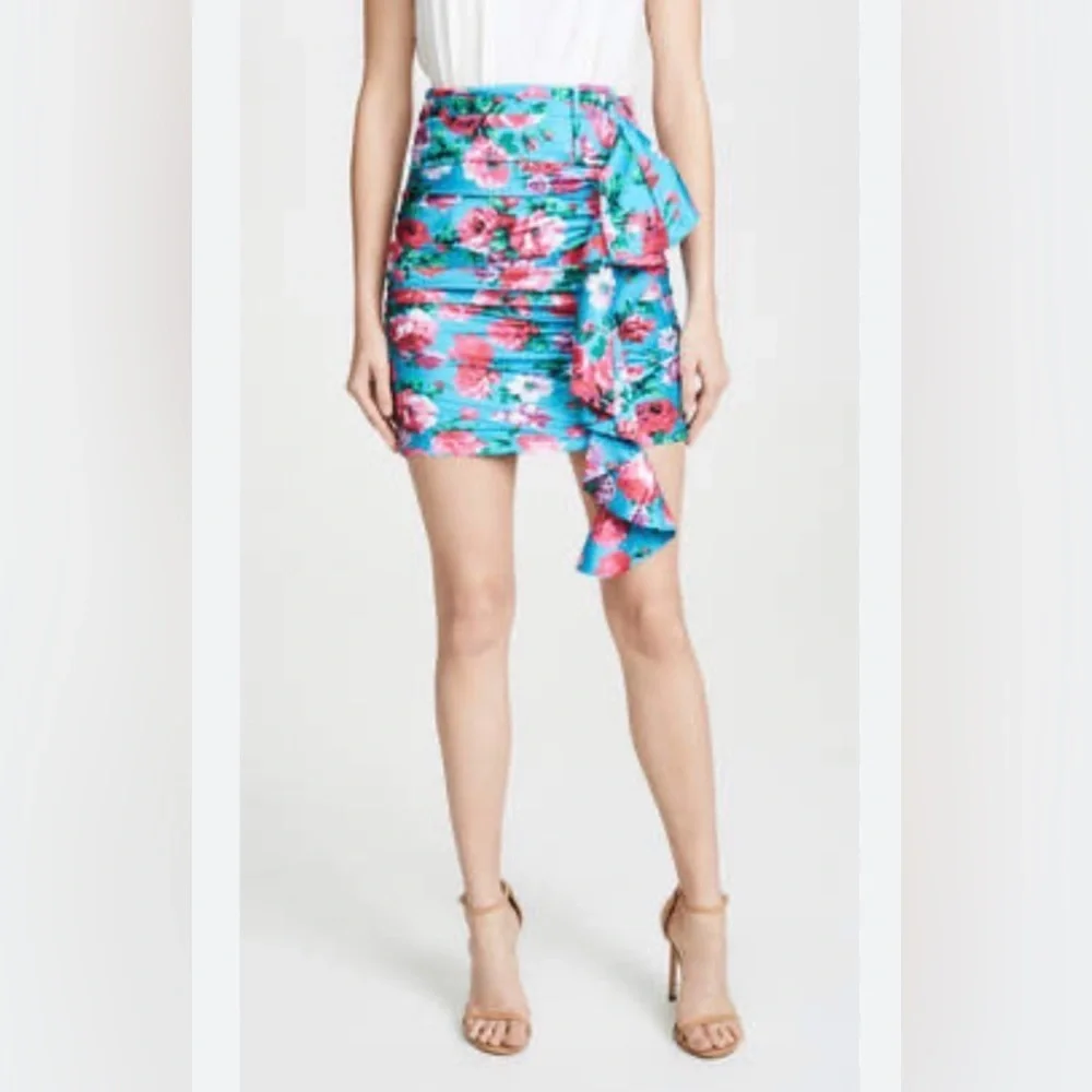 NWT Ronny Kobo Collection Asymmetrical Floral Skirt - Blue and Pink - Picture 4 of 7